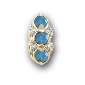 A2194 14K SLIDE WITH 3 ROUND SWISS BLUE TOPAZ & 4 DIAMONDS 